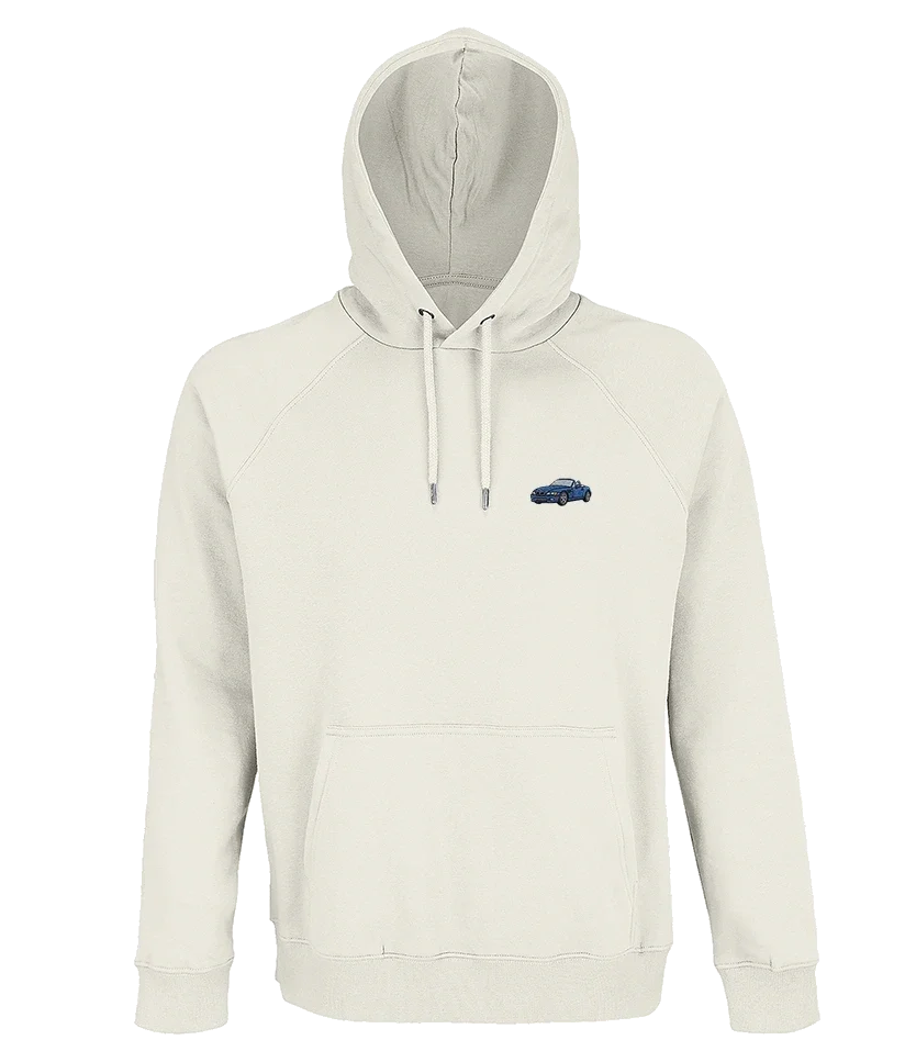 Sweat à capuche Overcut écru à broderie BMW Z3, vue de face