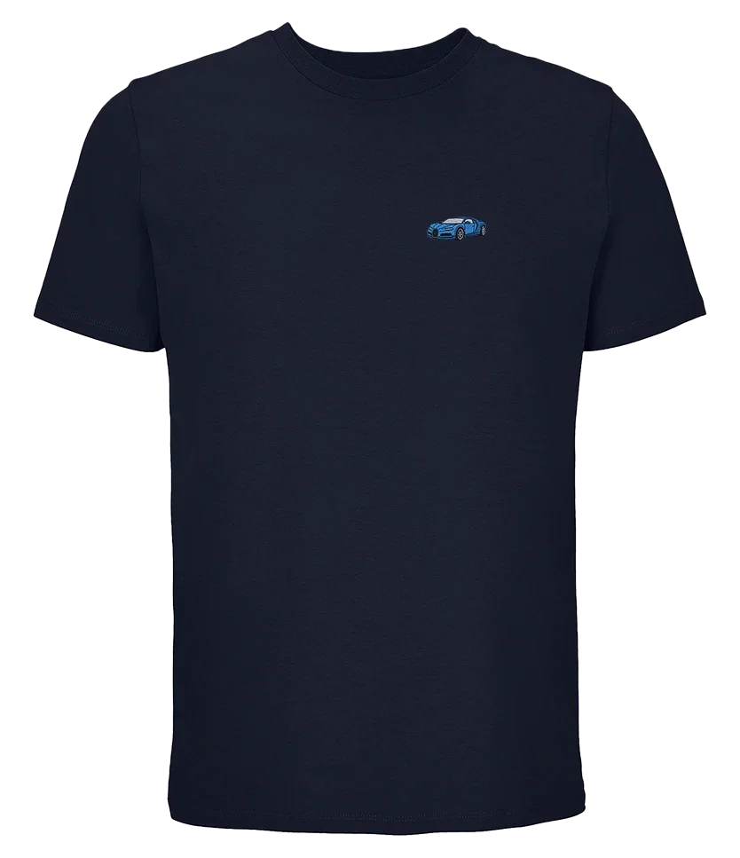 T-shirt Overcut French marine à broderie Bugatti Chiron, vue de face