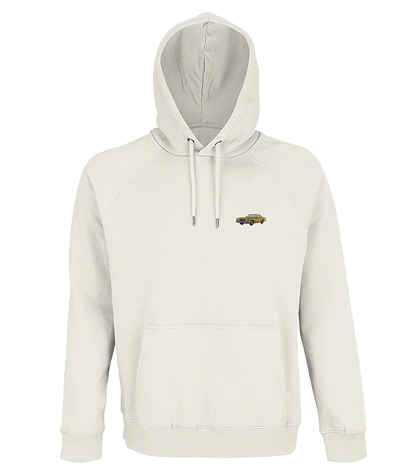 Sweat à capuche Overcut écru à broderie Cadillac Eldorado, vue de face