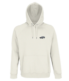 Sweat à capuche Overcut écru à broderie DeLorean DMC-12, vue de face