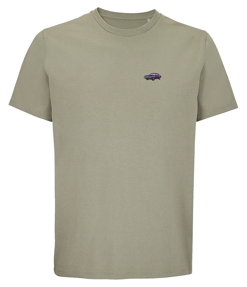 T-shirt Overcut kaki à broderie Dodge Challenger, vue de face