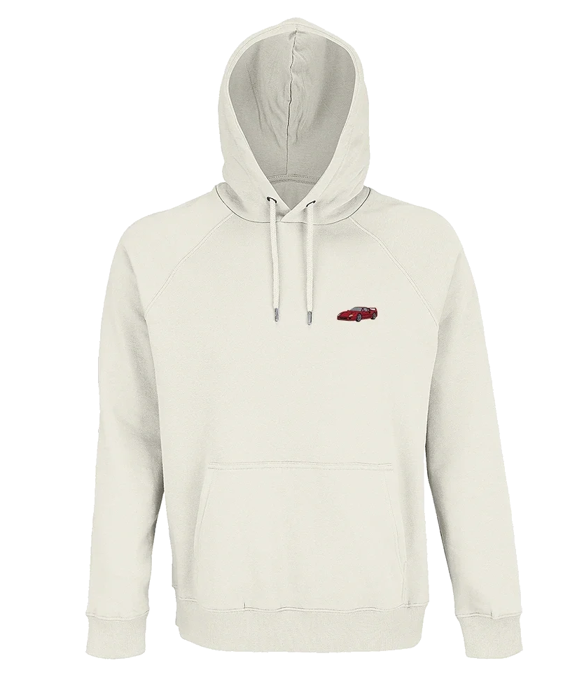 Sweat à capuche Overcut écru à broderie Ferrari F40, vue de face