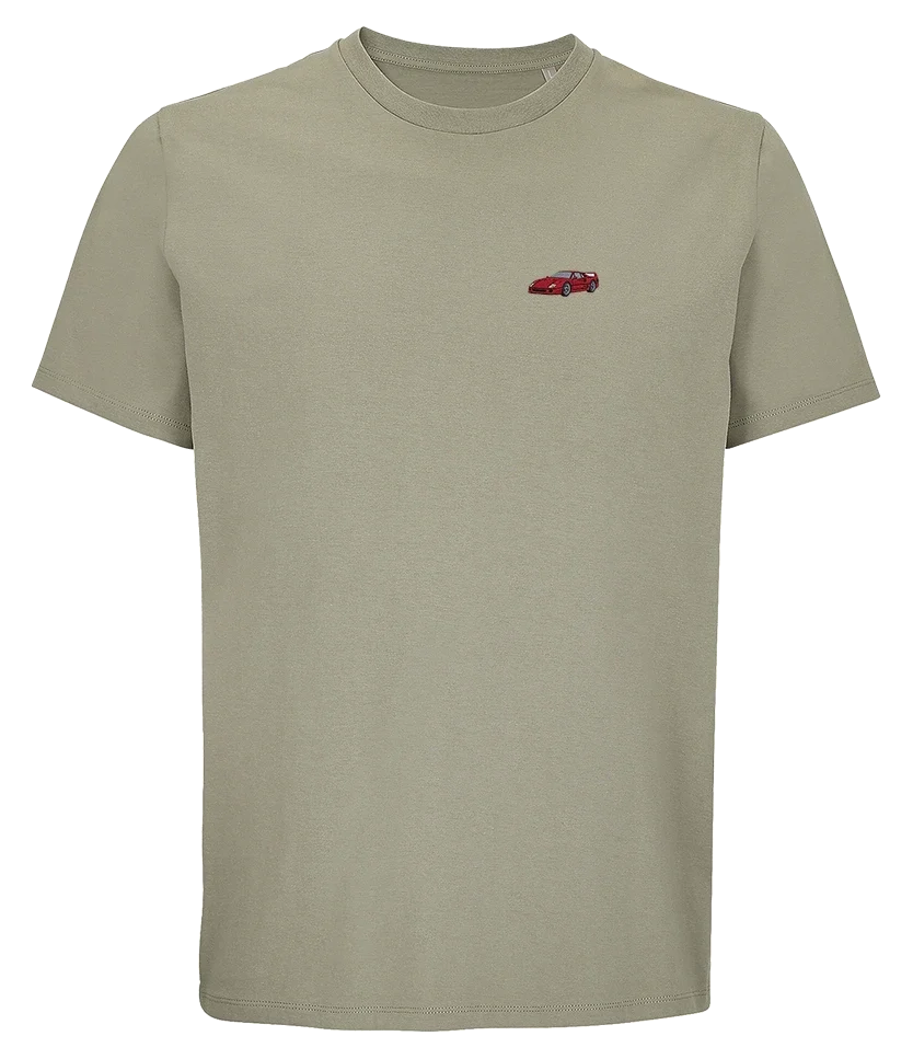 T-shirt Overcut kaki à broderie Ferrari F40, vue de face