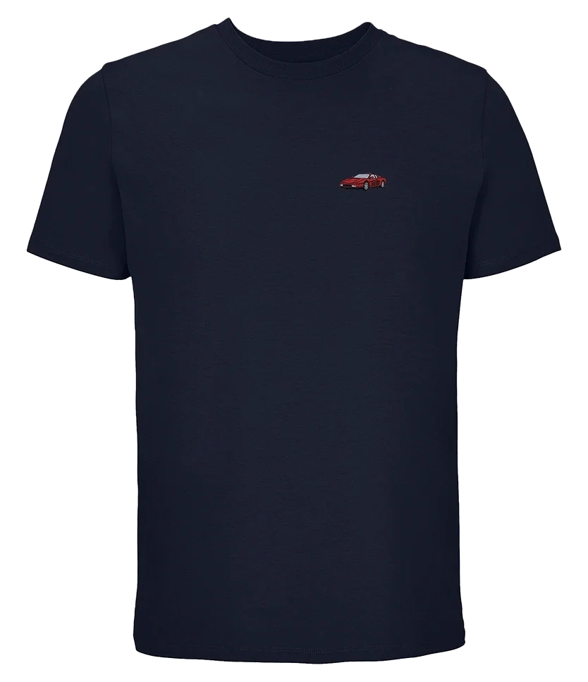 T-shirt Overcut French marine à broderie Ferrari Testarossa, vue de face