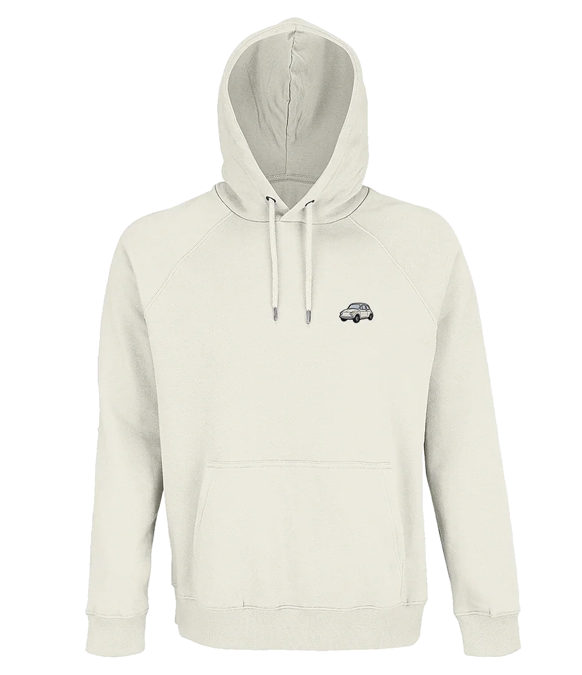 Sweat à capuche Overcut écru à broderie Fiat 500, vue de face