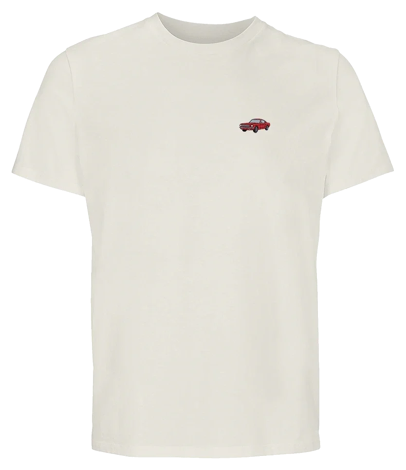 T-shirt Overcut écru à broderie Ford Mustang 1965, vue de face