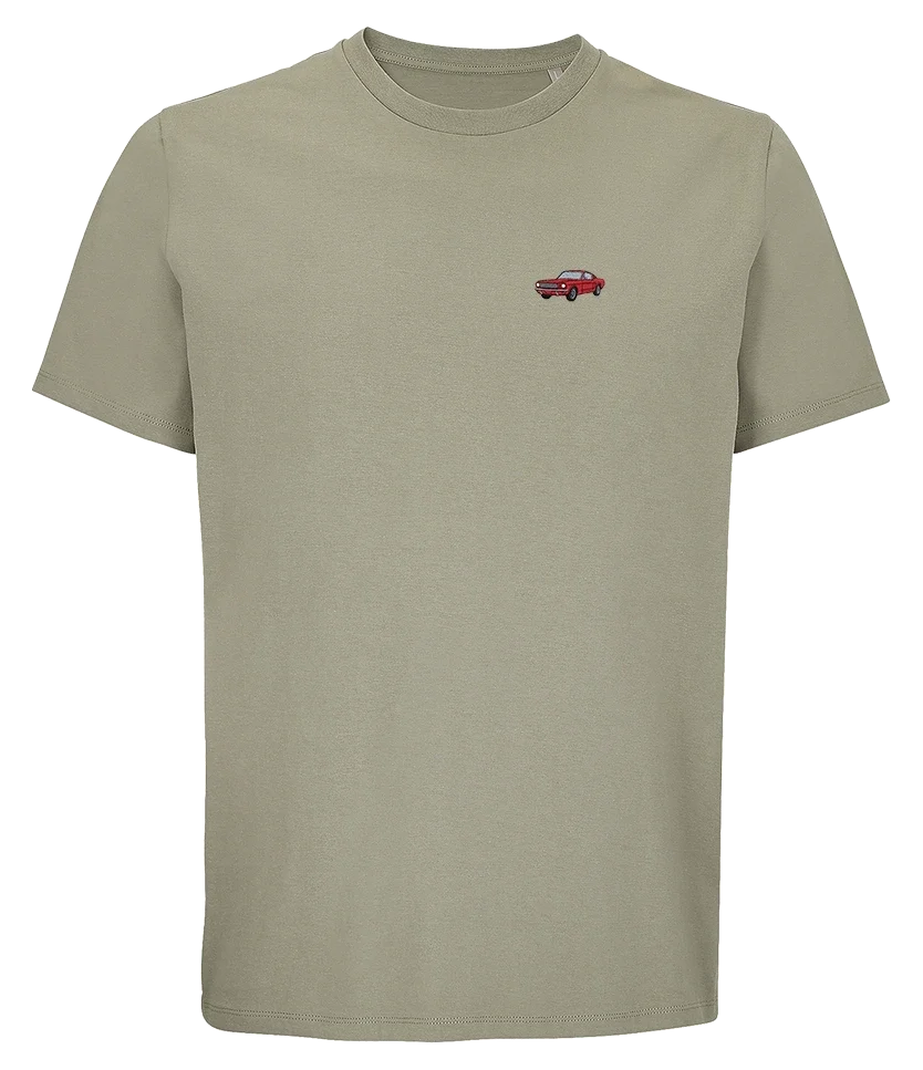 T-shirt Overcut kaki à broderie Ford Mustang 1965, vue de face