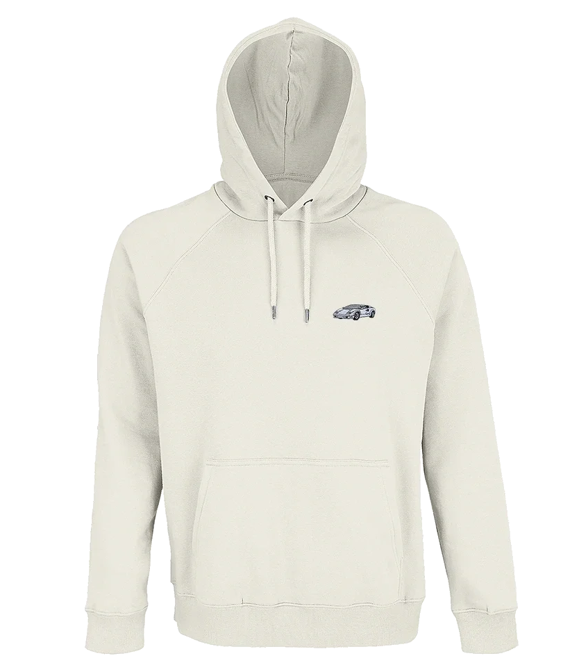 Sweat à capuche Overcut écru à broderie Lamborghini Countach, vue de face