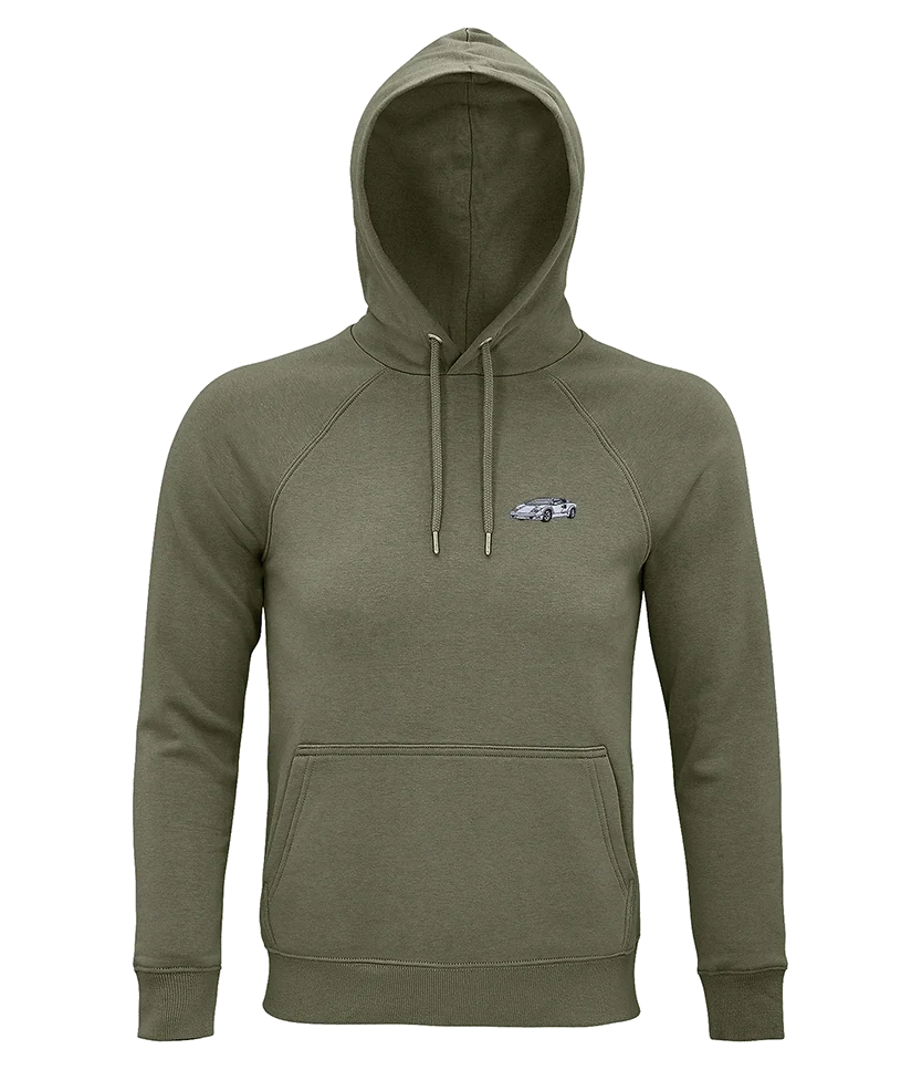 Sweat à capuche Overcut kaki à broderie Lamborghini Countach, vue de face