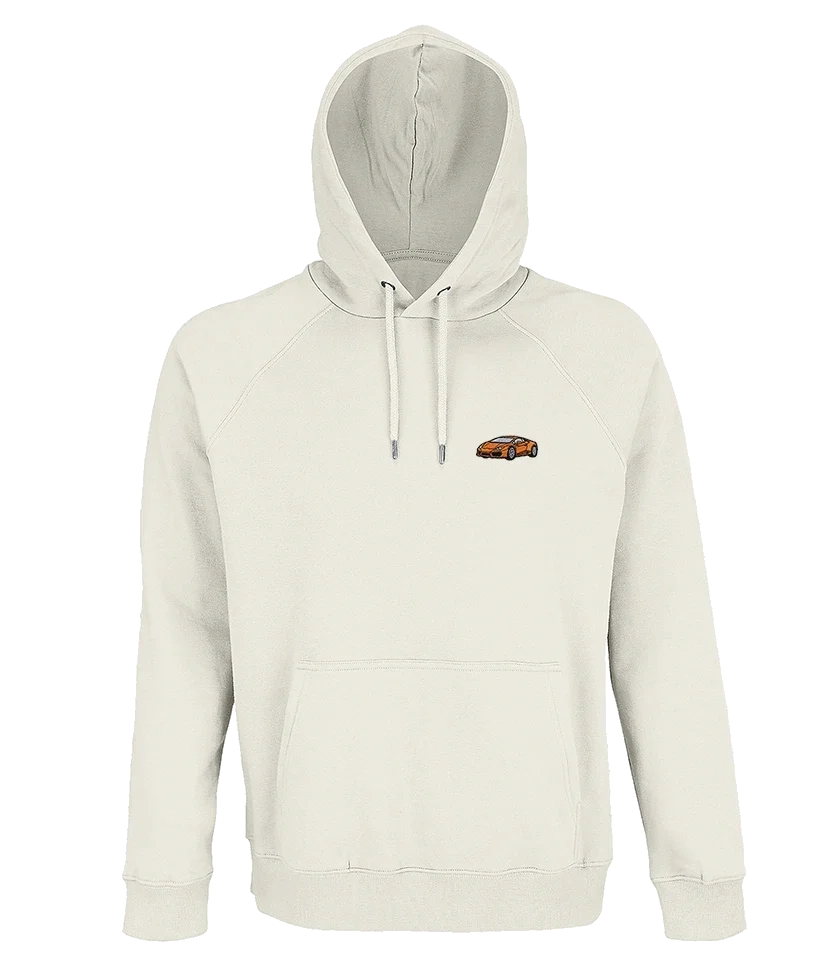 Sweat à capuche Overcut écru à broderie Lamborghini Huracán, vue de face