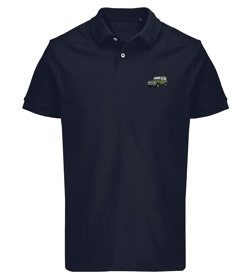Polo Overcut French marine à broderie Land Rover Defender, vue de face