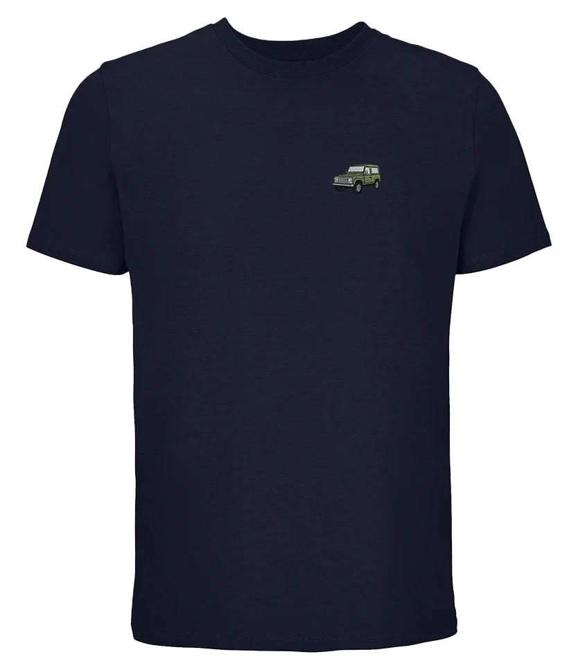 T-shirt Overcut French marine à broderie Land Rover Defender, vue de face