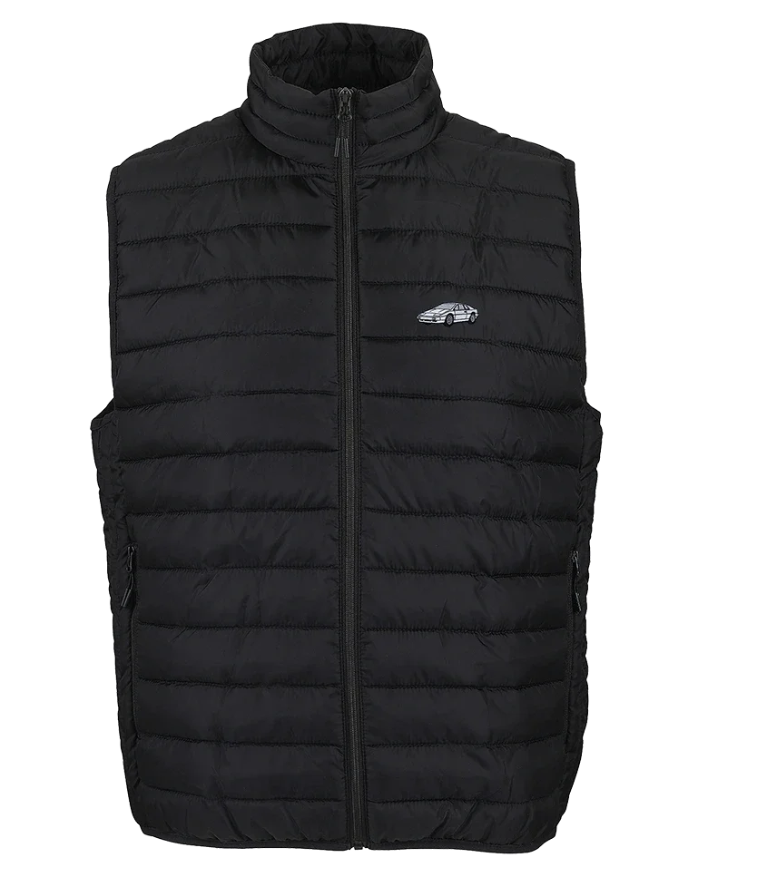 Doudoune sans manche Overcut noire à broderie Lotus Esprit, vue de face