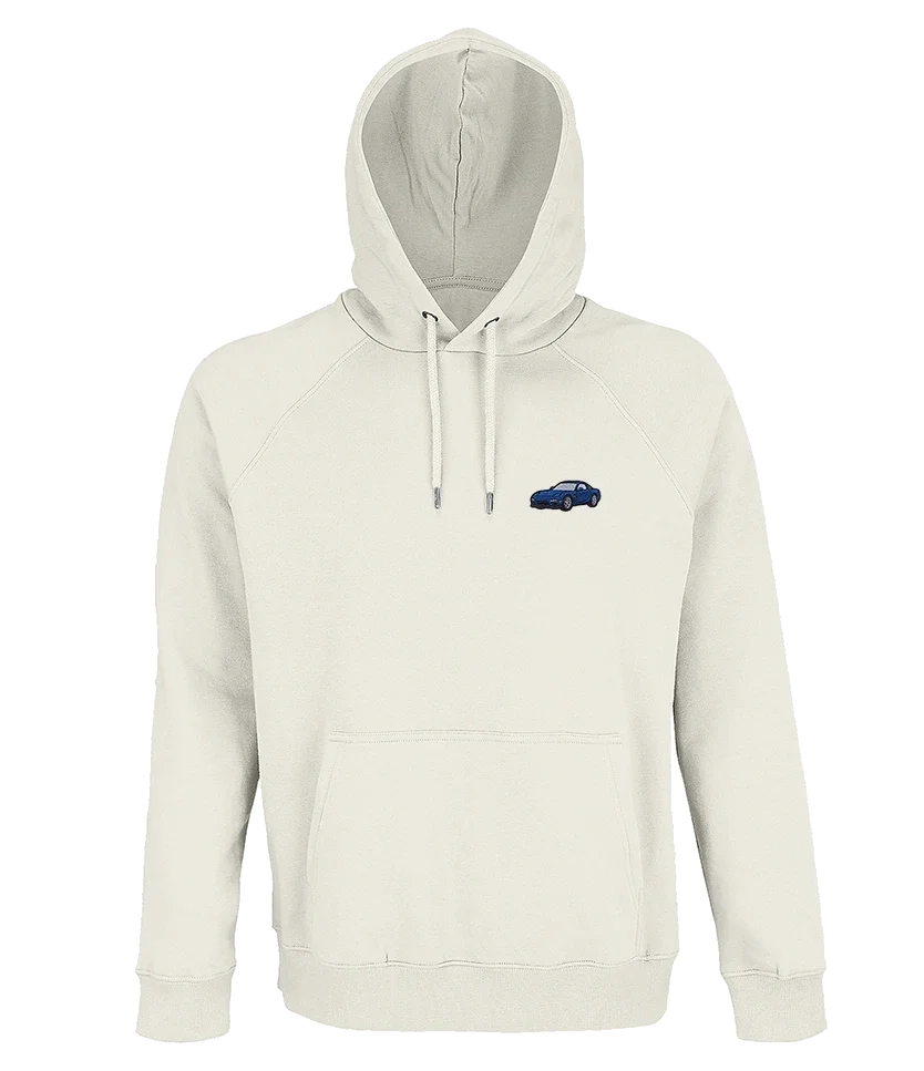 Sweat à capuche Overcut écru à broderie Mazda RX-7, vue de face