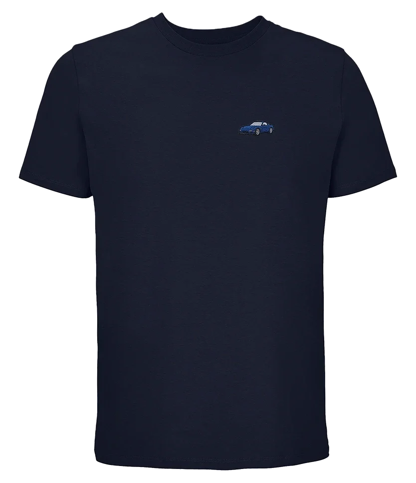 T-shirt Overcut French marine à broderie Mazda RX-7, vue de face