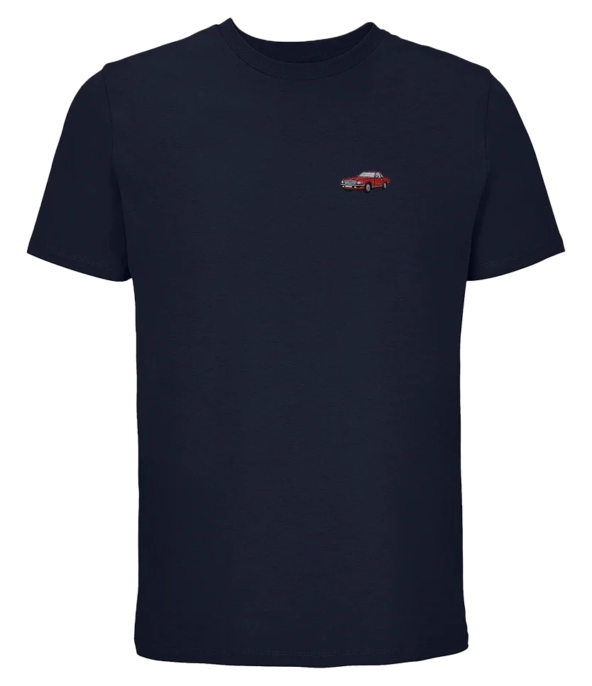 T-shirt Overcut French marine à broderie Mercedes SL R107, vue de face