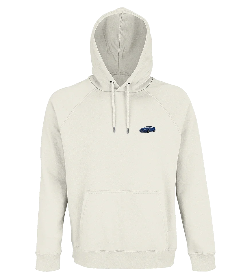 Sweat à capuche Overcut écru à broderie Nissan Skyline GT-R R34, vue de face