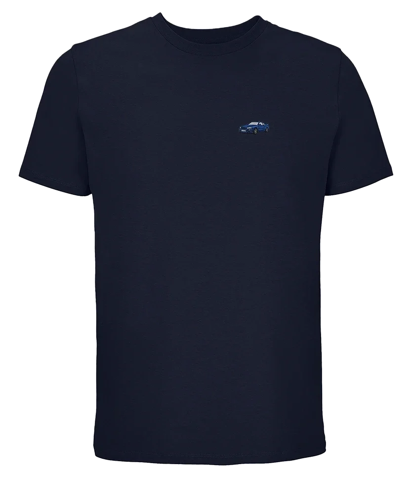 T-shirt Overcut French marine à broderie Nissan Skyline GT-R R34, vue de face