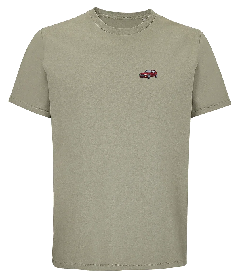 T-shirt Overcut kaki à broderie Peugeot 205 GTI, vue de face