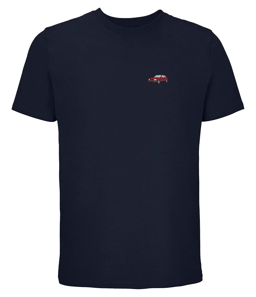 T-shirt Overcut French marine à broderie Peugeot 205 GTI, vue de face