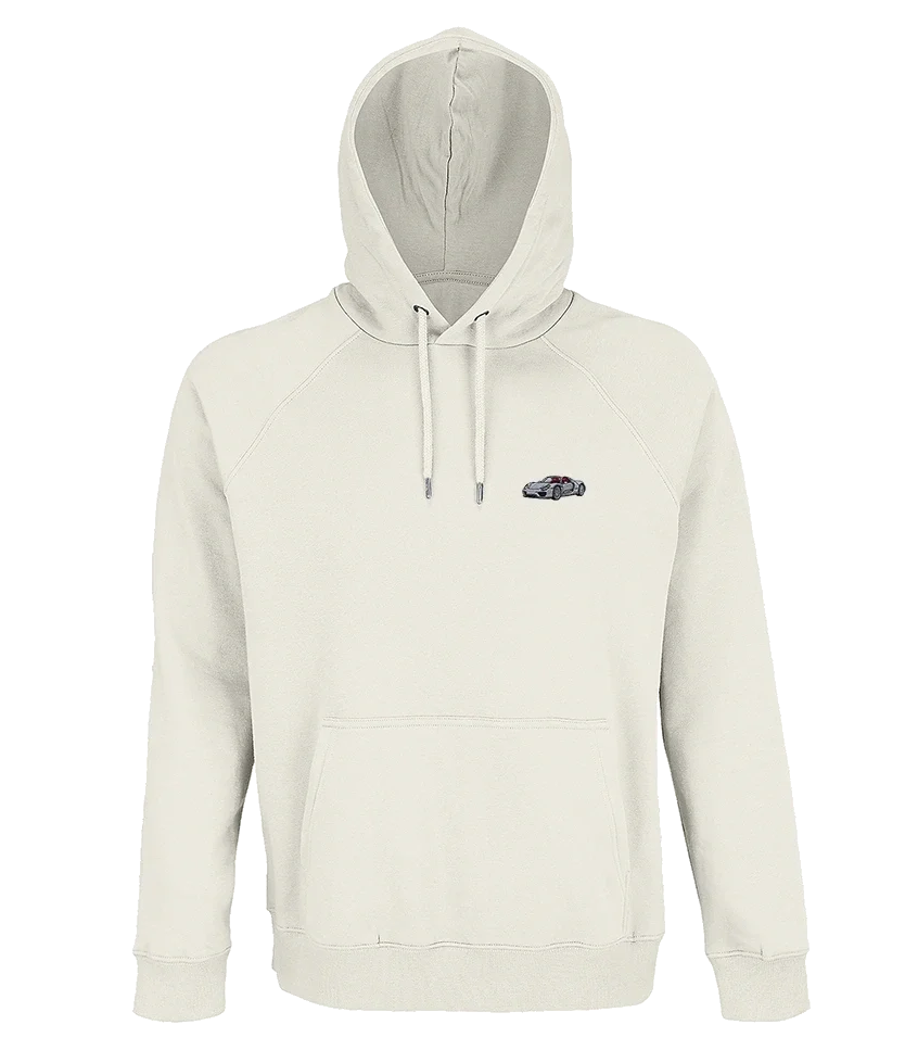 Sweat à capuche Overcut écru à broderie Porsche 918 Spyder, vue de face