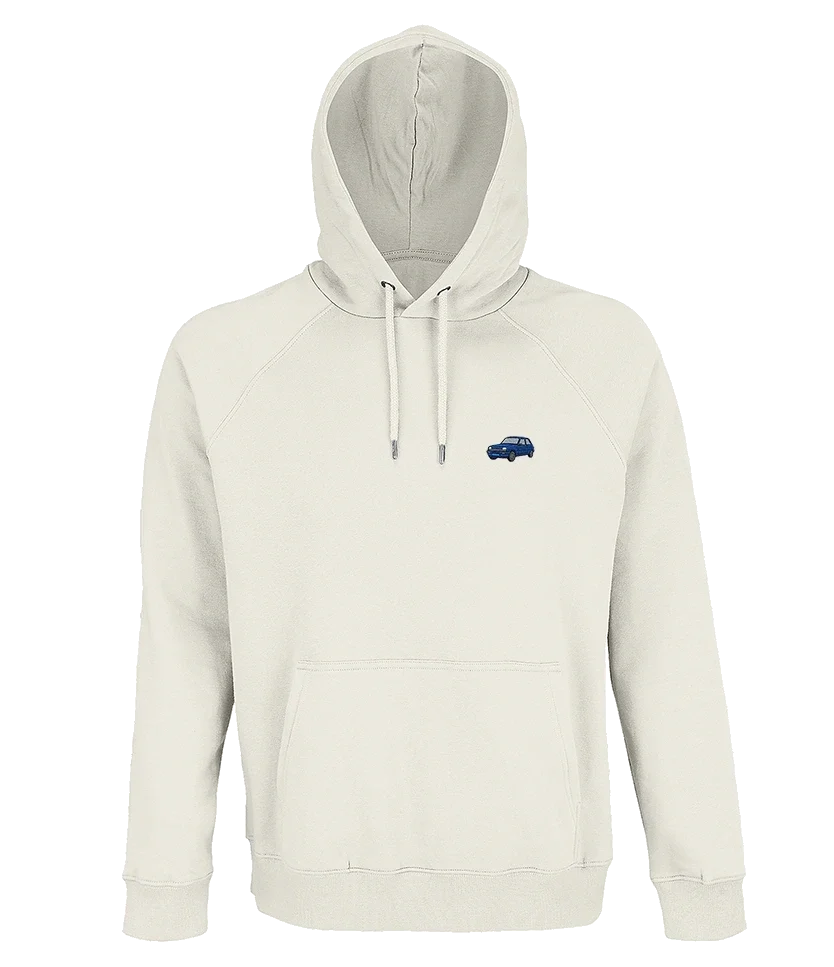 Sweat à capuche Overcut écru à broderie Renault 5 Alpine Turbo, vue de face