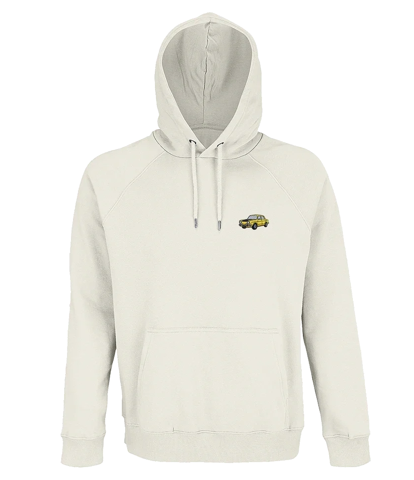 Sweat à capuche Overcut écru à broderie Simca 1000 Rallye, vue de face