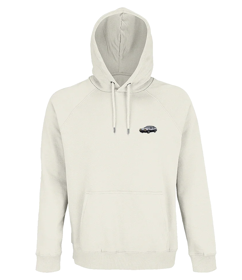 Sweat à capuche Overcut écru à broderie Toyota AE86, vue de face
