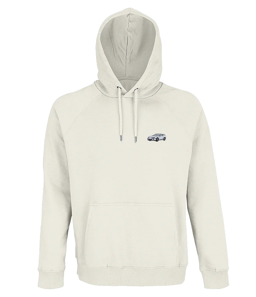 Sweat à capuche Overcut écru à broderie Toyota Supra MK4, vue de face
