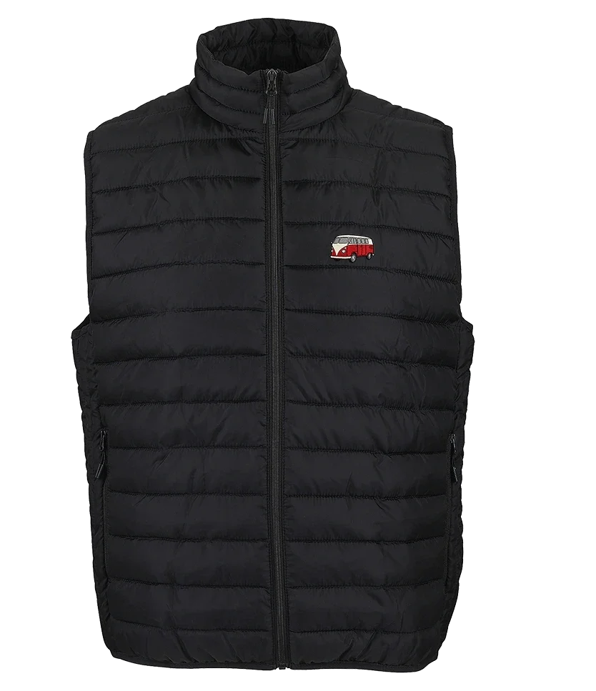 Doudoune sans manche Overcut noire à broderie Volkswagen Combi T1, vue de face