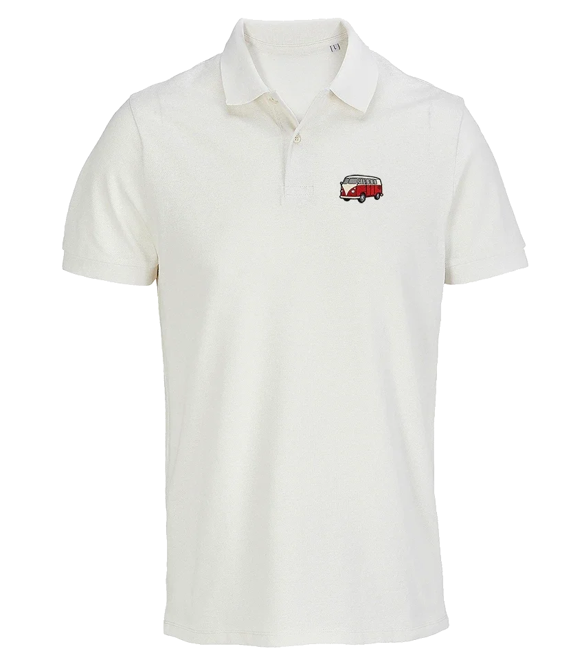 Polo Overcut écru à broderie Volkswagen Combi T1, vue de face