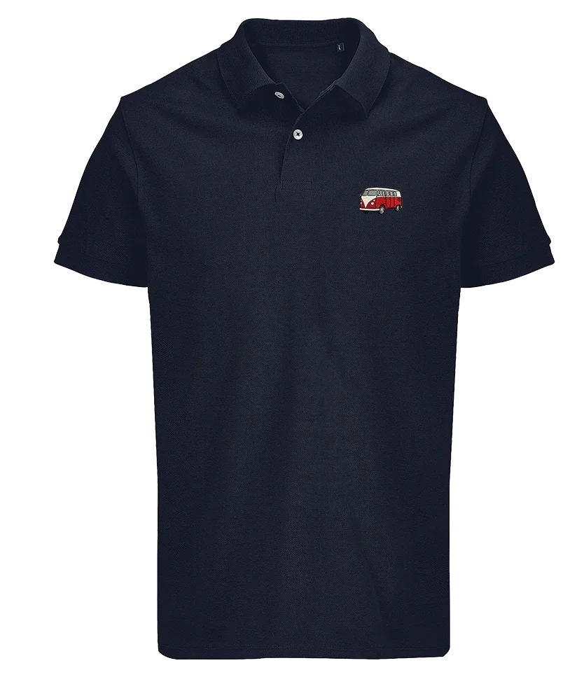 Polo Overcut French marine à broderie Volkswagen Combi T1, vue de face