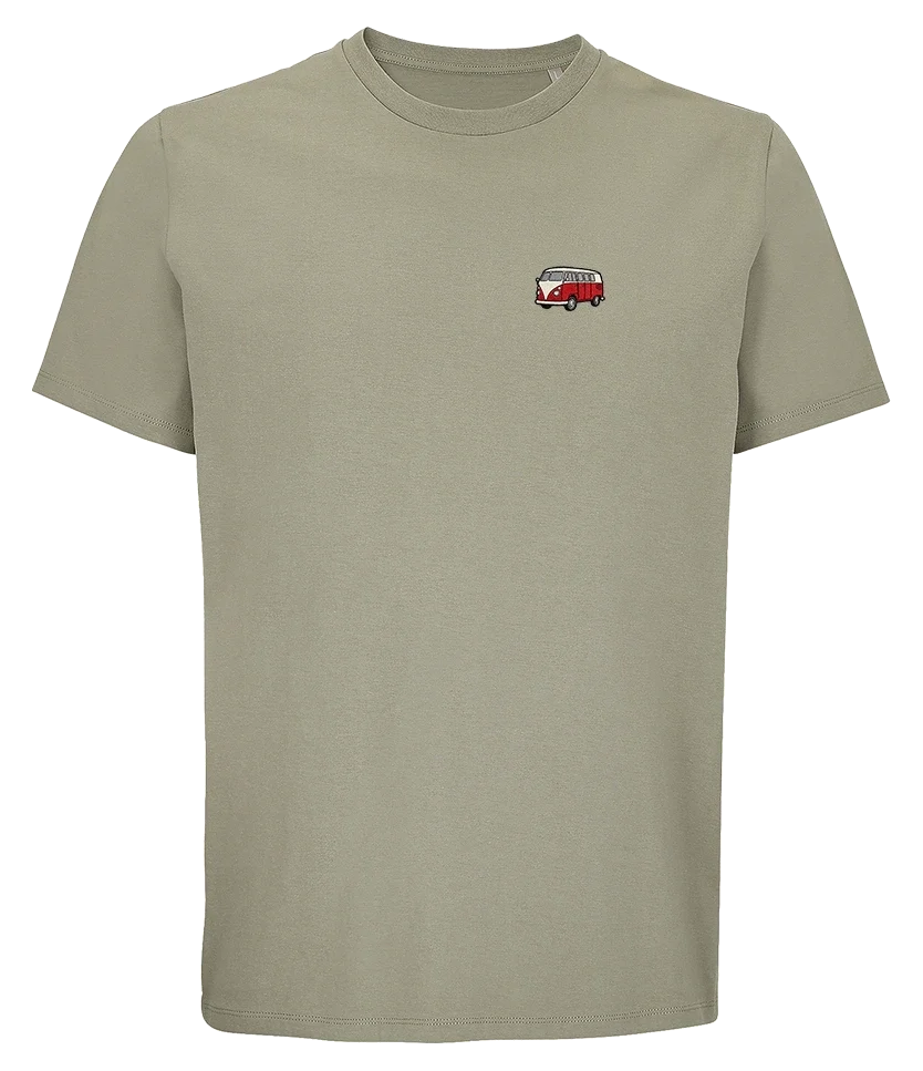 T-shirt Overcut kaki à broderie Volkswagen Combi T1, vue de face