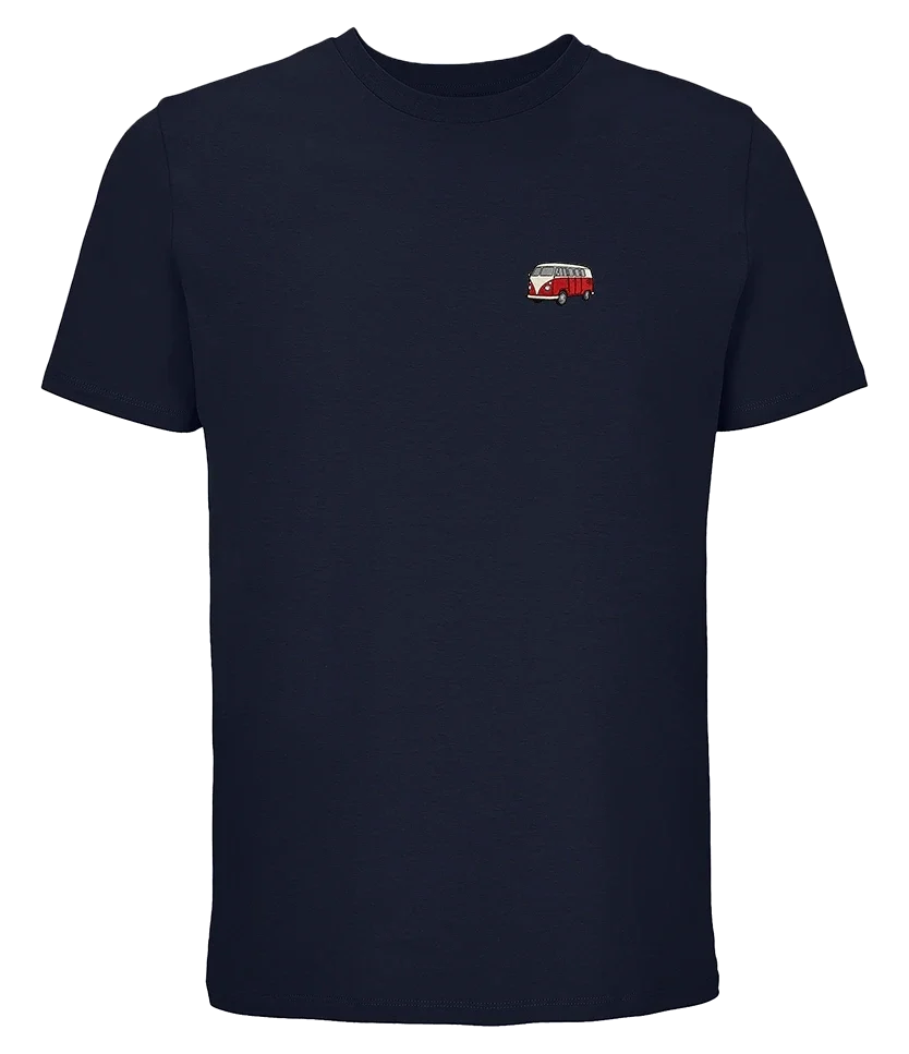 T-shirt Overcut French marine à broderie Volkswagen Combi T1, vue de face