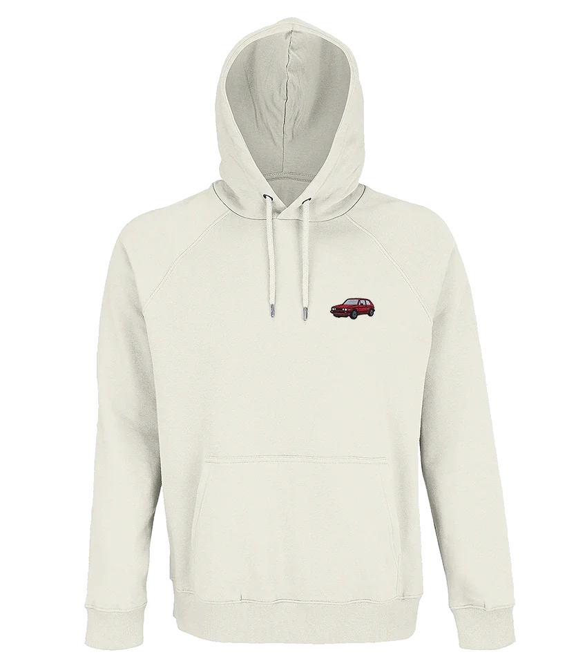Sweat à capuche Overcut écru à broderie Volkswagen Golf GTI Mk1, vue de face