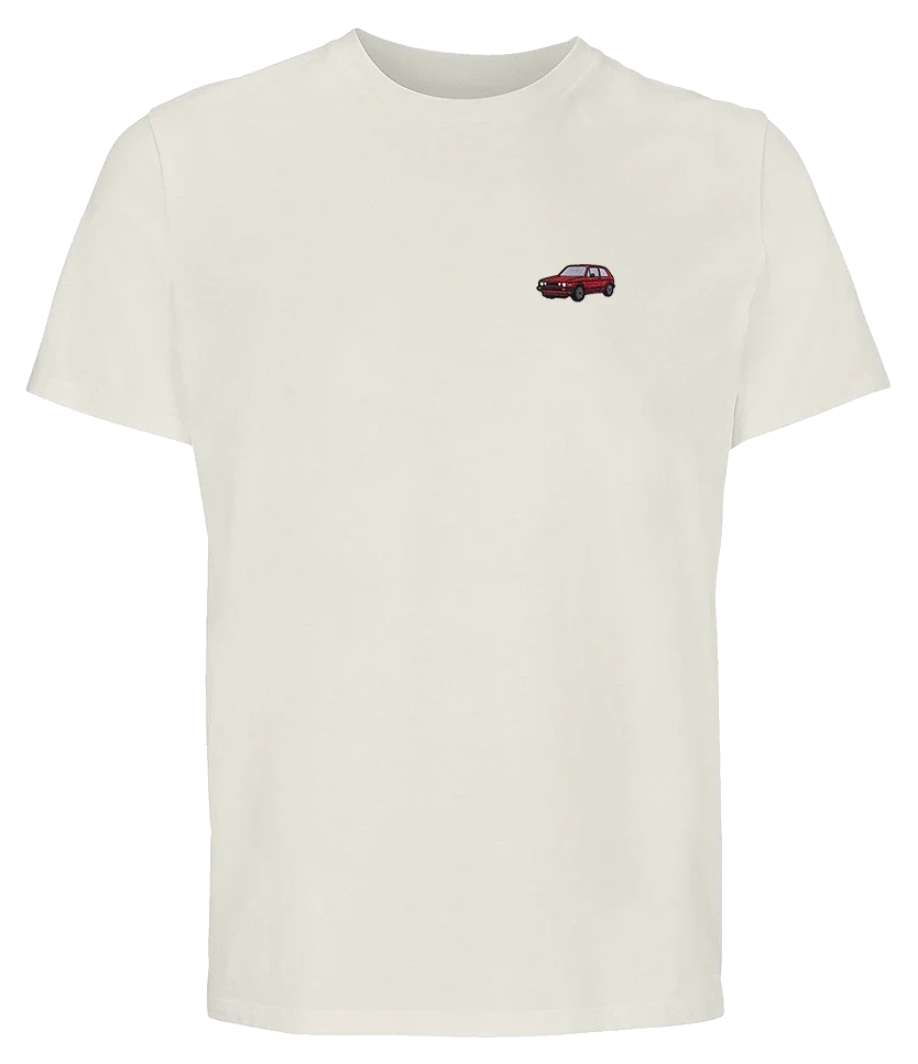 T-shirt Overcut écru à broderie Volkswagen Golf GTI Mk1, vue de face