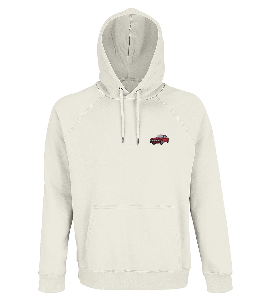 Sweat à capuche Overcut écru à broderie Alfa Romeo GTV, vue de face