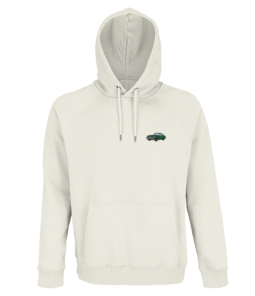 Sweat à capuche Overcut écru à broderie Aston Martin DB5, vue de face