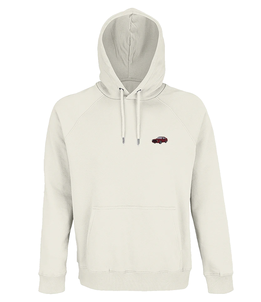 Sweat à capuche Overcut écru à broderie Audi Quattro Sport, vue de face
